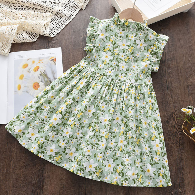 Vestidos casuais para meninas novo verão crianças bebê fantasias com flores estampadas festa floral aniversário princesa 2-6 anos