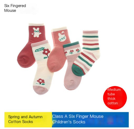 Six Finger mouse niños y niñas Calcetines niños Primavera y otoño algodón grueso mitad de la pantorrilla bebé Otoño e Invierno dibujos animados calcetines de algodón calcetines de niños medianos y grandes