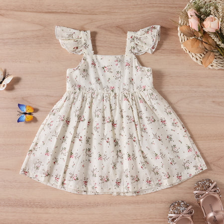 Vestido Infantil Tricolor Floral Manga Mosca Slip