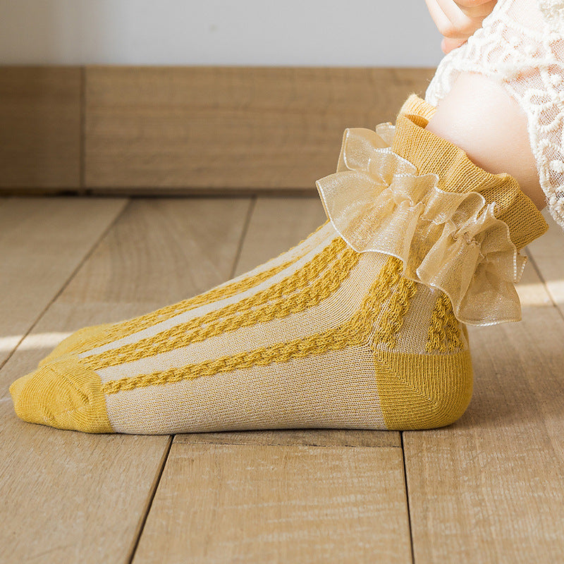 Meias de Renda de Renda Meias de Algodão Puro Meias de Bebê Primavera e Outono Seção Fina Meias de Verão Menina Princesa Branca Dançando Meias de Bebê