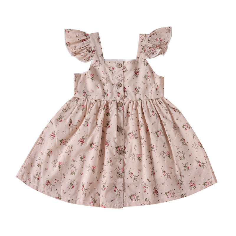 Vestido Infantil Tricolor Floral Manga Mosca Slip