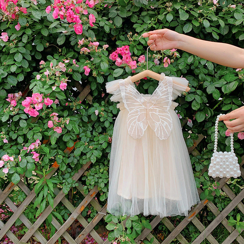 Alas de mariposa niñas vestido de malla 2024 verano nuevo bebé niña princesa vestido pettiskirt un envío