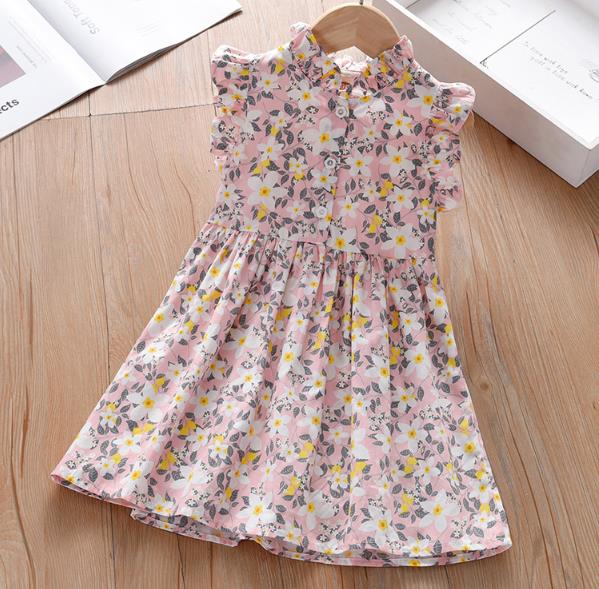 Vestidos casuais para meninas novo verão crianças bebê fantasias com flores estampadas festa floral aniversário princesa 2-6 anos